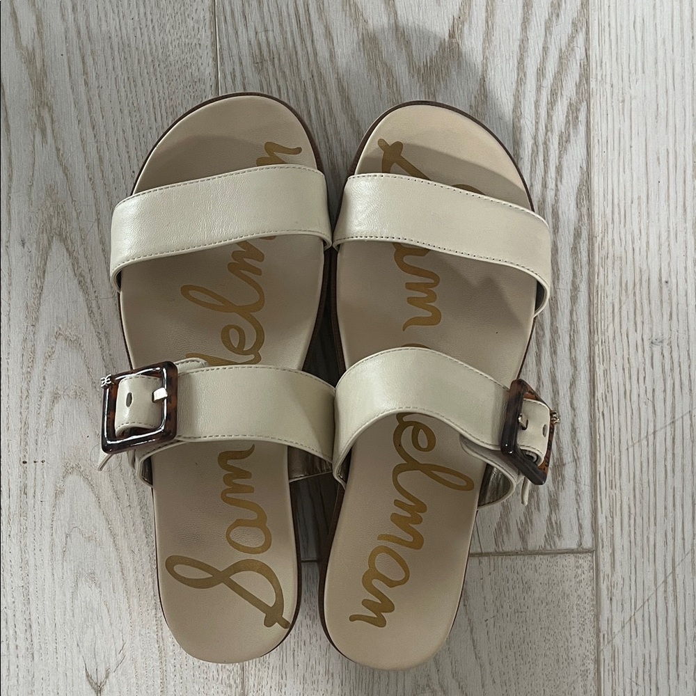 Sam Edelman ivory platform slides.